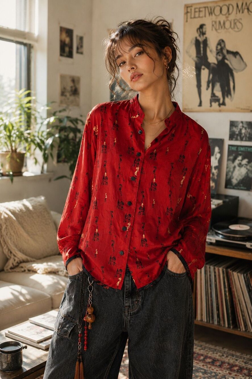 Vintage Chico’s Design 100% Silk Asian Inspired Mandarin Collar Blouse Jacket Re